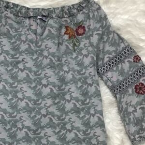 Billy T Camo Embroidered Off-the-shoulder Top